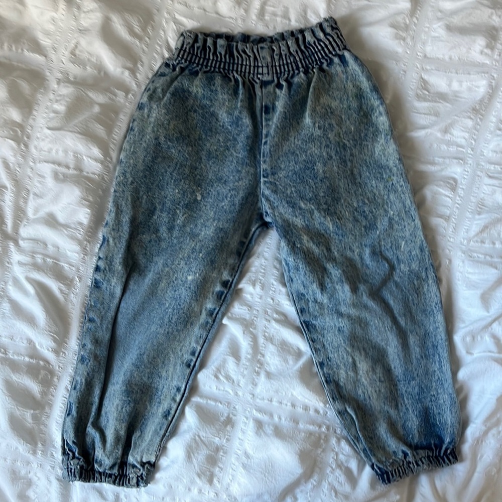 Vintage Kids Jeans, 80s 90s Toddler Jeans, 3T, Acid Wash, Soft Pull on Jeans